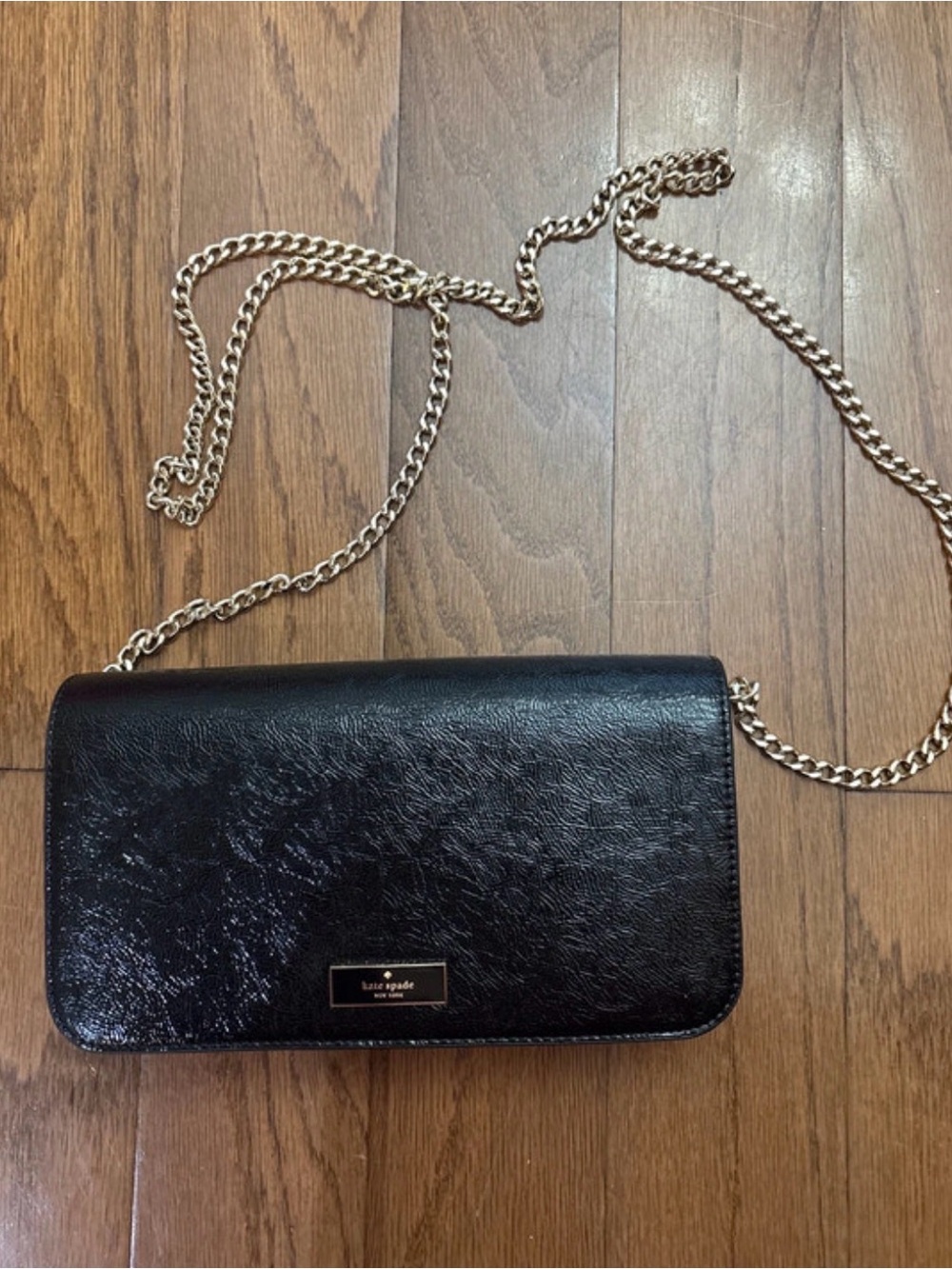 kate spade Black Leather Crossbody with Gold Chain